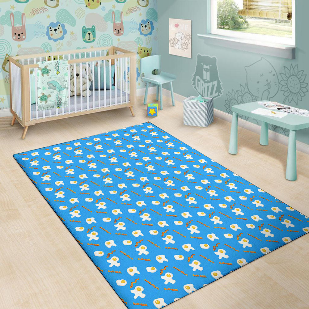 Blue Bacon And Fried Egg Print Pattern Floor Mat-grizzshop