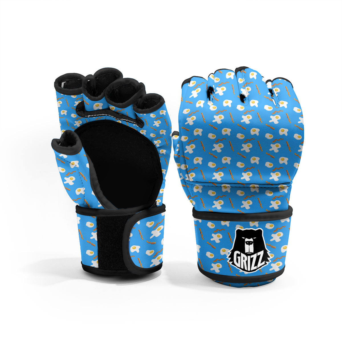 Blue Bacon And Fried Egg Print Pattern MMA Gloves-grizzshop