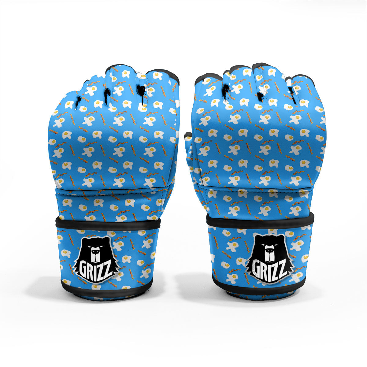Blue Bacon And Fried Egg Print Pattern MMA Gloves-grizzshop