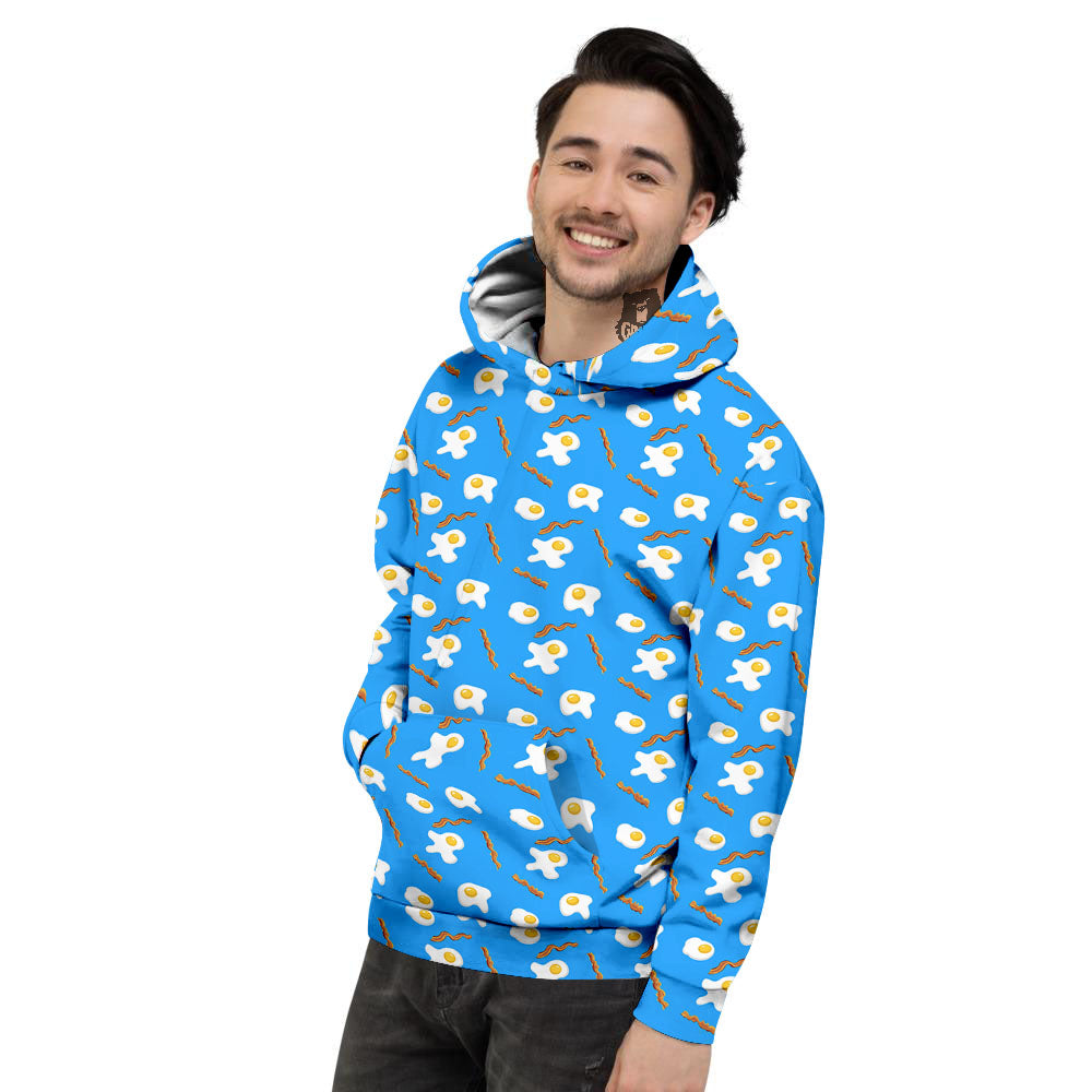 Blue Bacon And Fried Egg Print Pattern Men's Hoodie-grizzshop