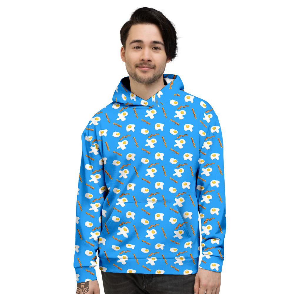 Blue Bacon And Fried Egg Print Pattern Men's Hoodie-grizzshop