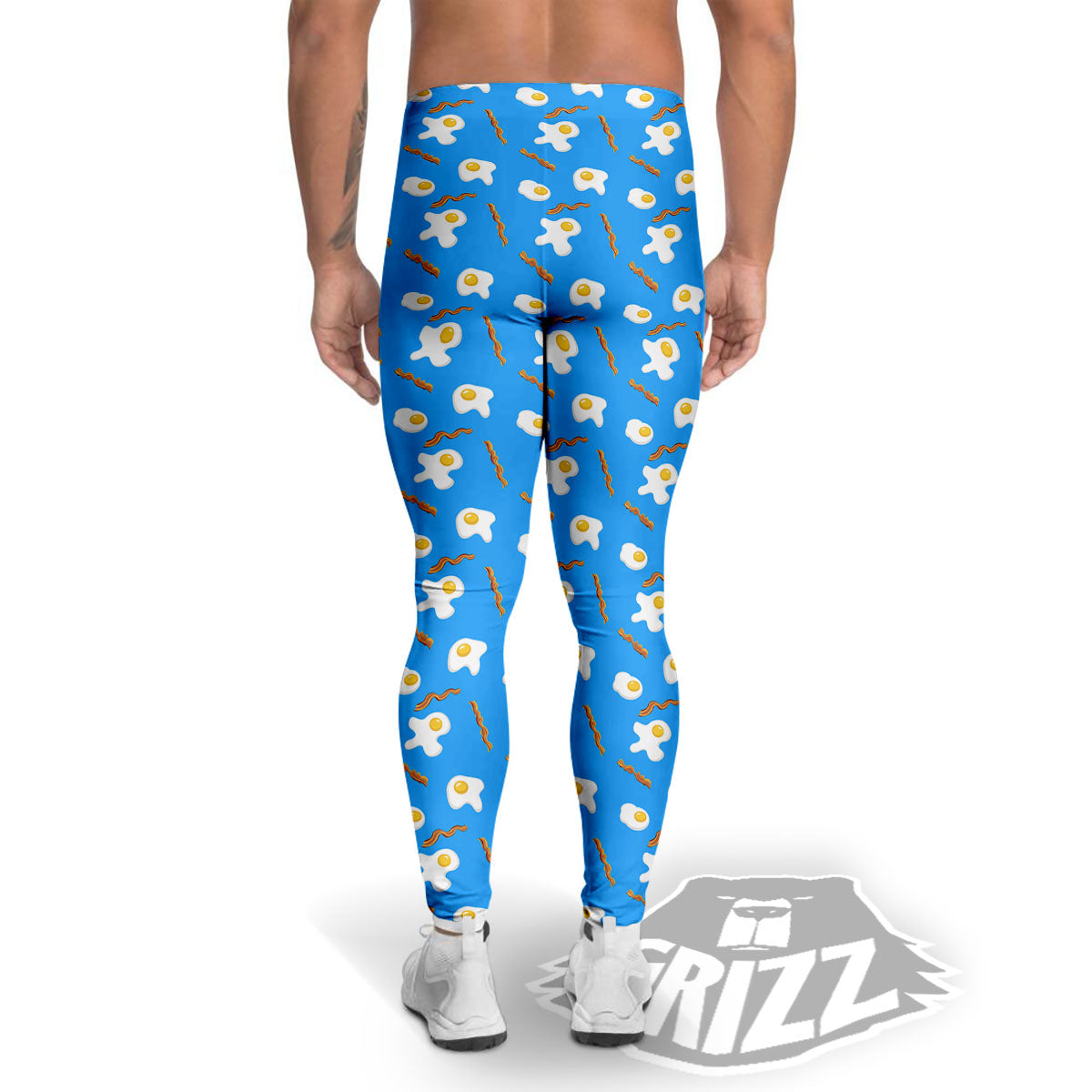 Blue Bacon And Fried Egg Print Pattern Men's Leggings-grizzshop