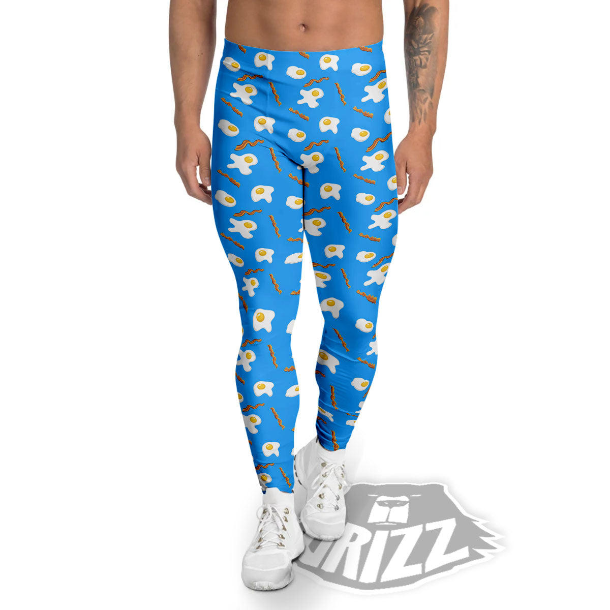 Blue Bacon And Fried Egg Print Pattern Men's Leggings-grizzshop