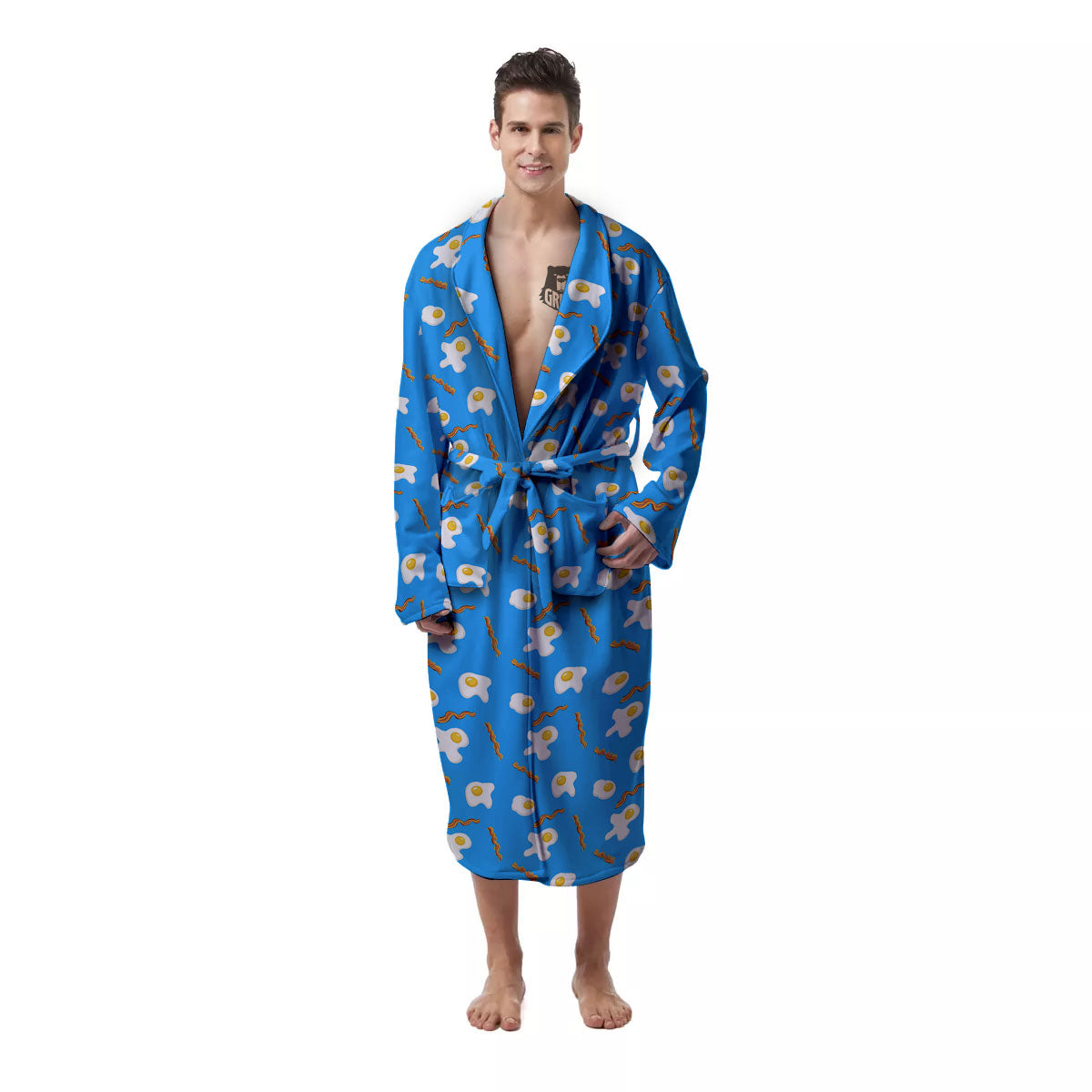 Blue Bacon And Fried Egg Print Pattern Men's Robe-grizzshop