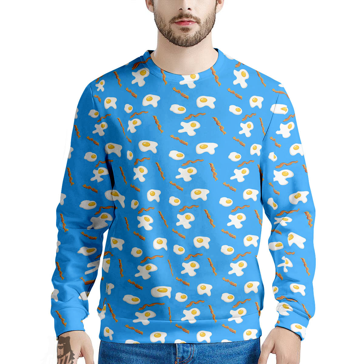 Blue Bacon And Fried Egg Print Pattern Men's Sweatshirt-grizzshop