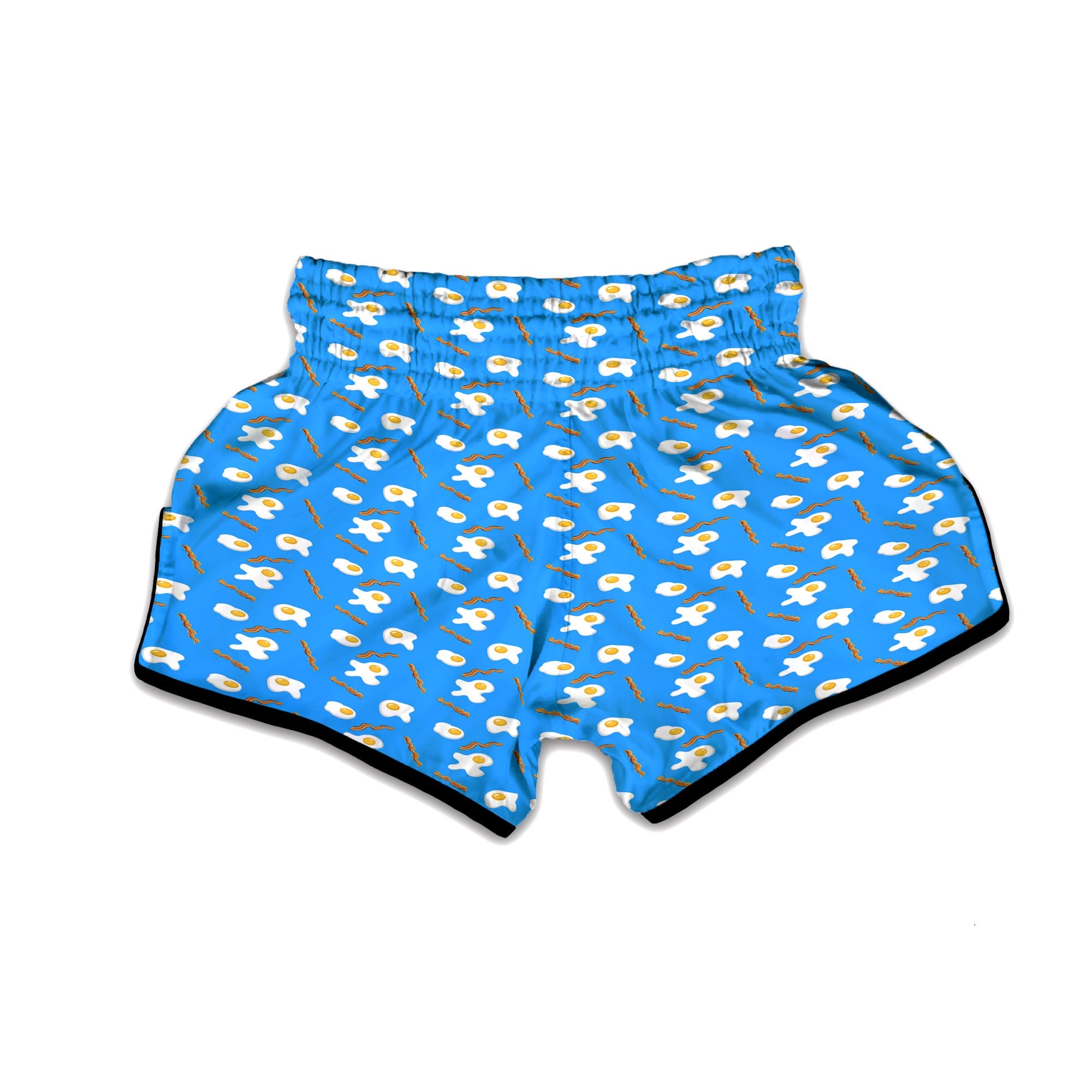 Blue Bacon And Fried Egg Print Pattern Muay Thai Boxing Shorts-grizzshop