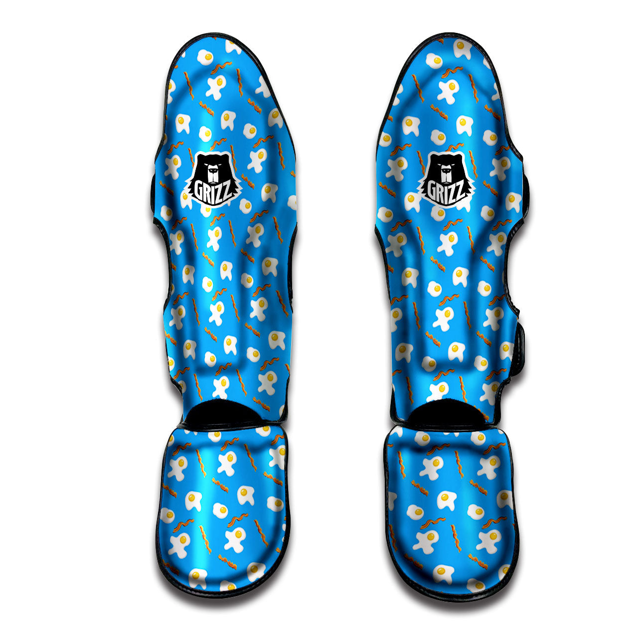 Blue Bacon And Fried Egg Print Pattern Muay Thai Shin Guards-grizzshop
