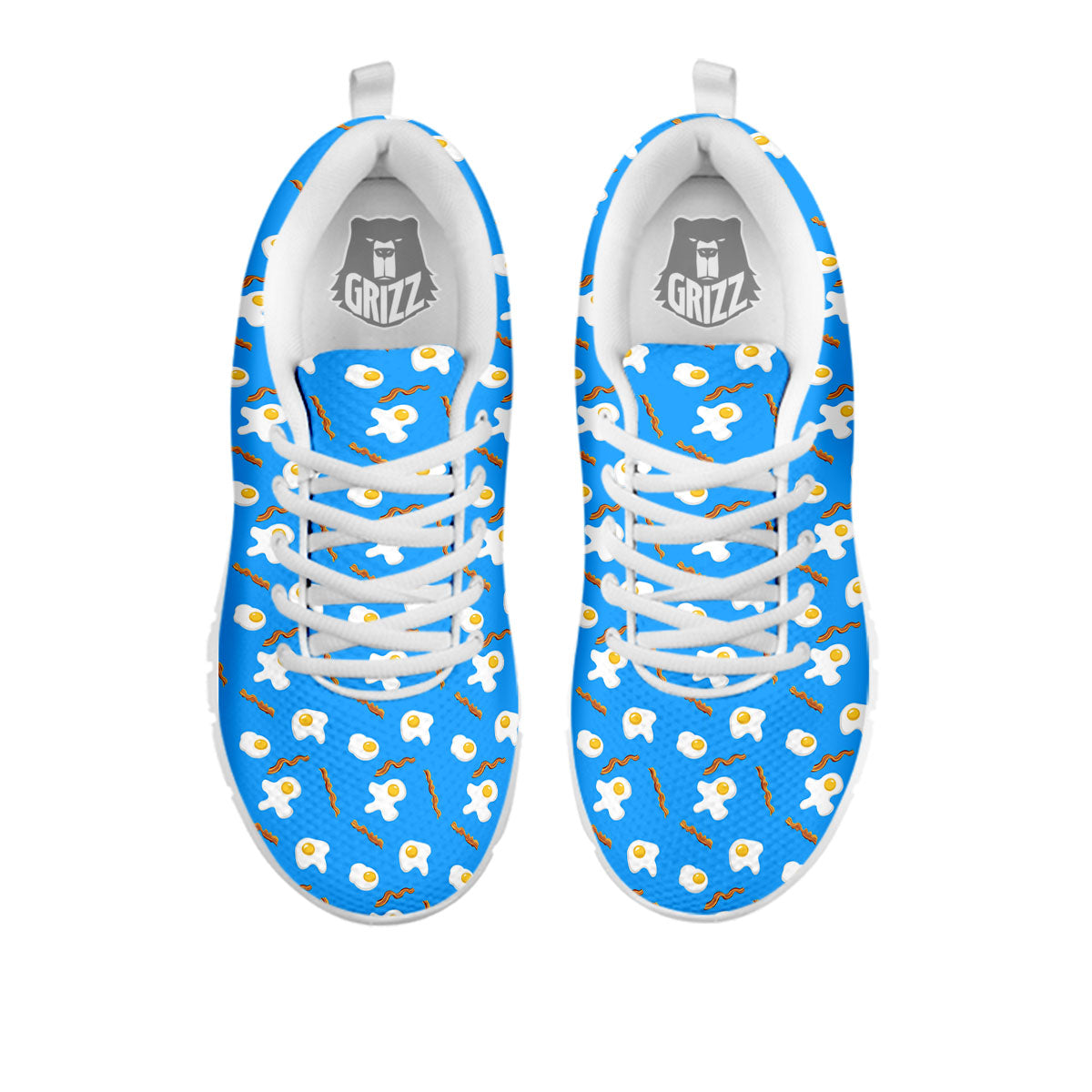Blue Bacon And Fried Egg Print Pattern White Sneaker-grizzshop