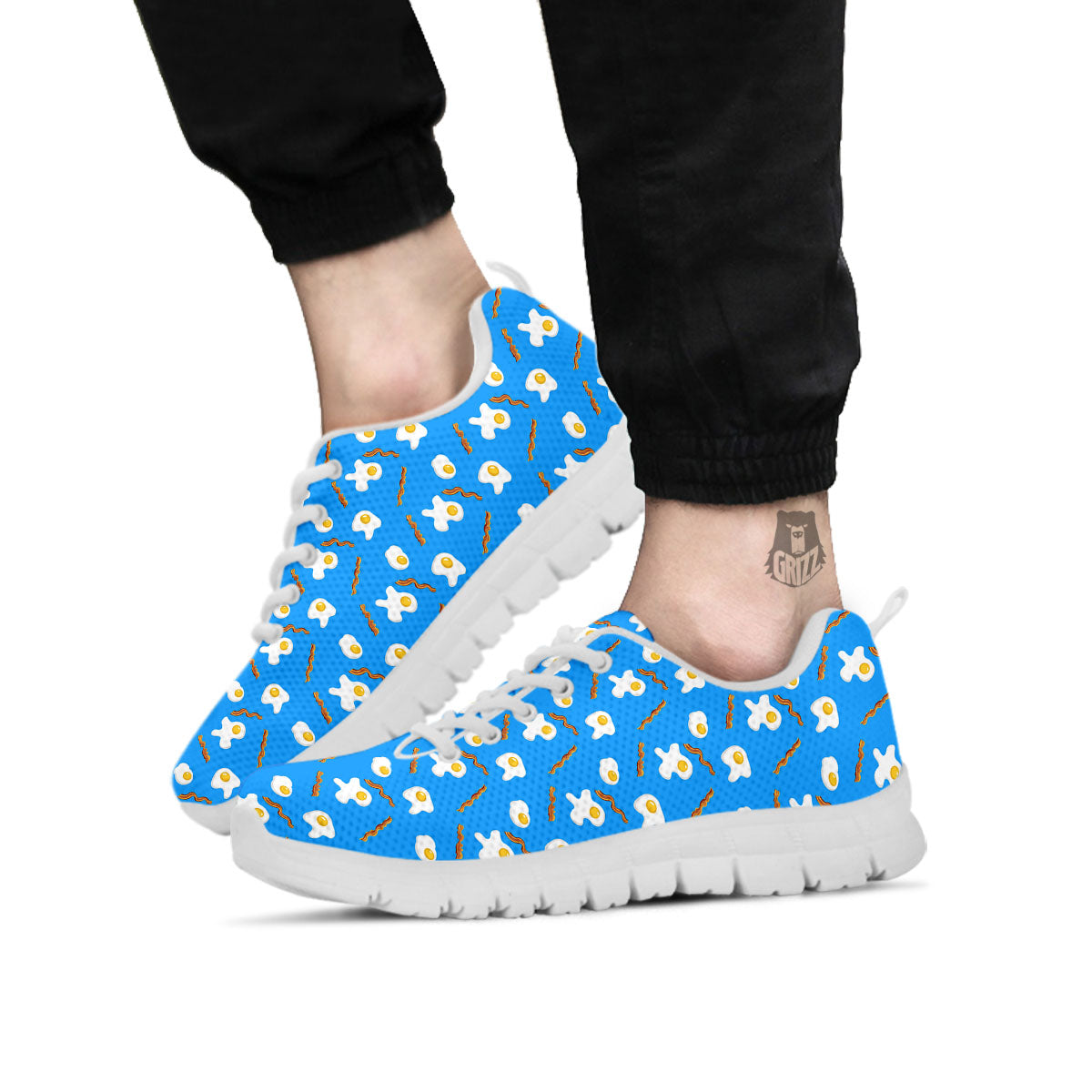 Blue Bacon And Fried Egg Print Pattern White Sneaker-grizzshop