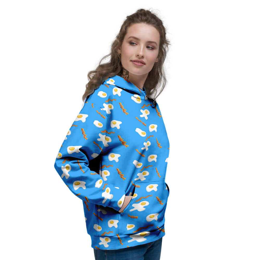 Blue Bacon And Fried Egg Print Pattern Women's Hoodie-grizzshop
