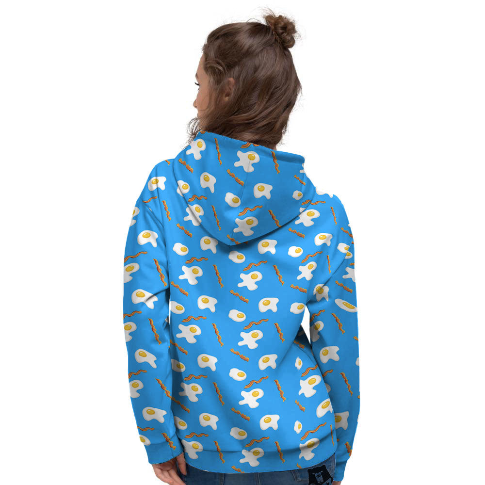Blue Bacon And Fried Egg Print Pattern Women's Hoodie-grizzshop