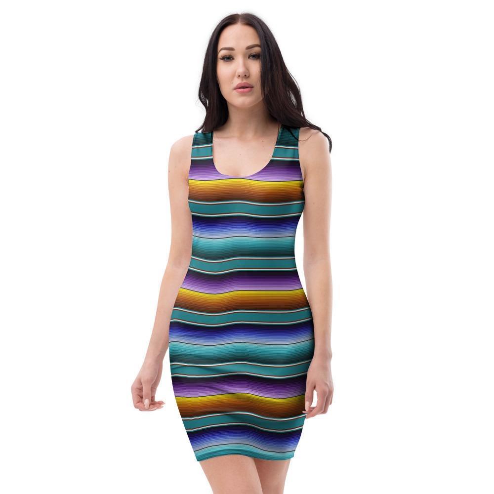 Blue Baja Serape Bodycon Dress-grizzshop