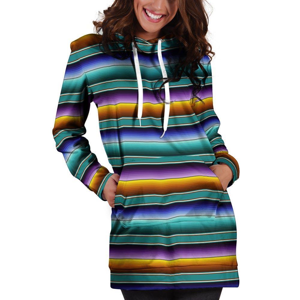 Blue Baja Serape Hoodie Dress-grizzshop