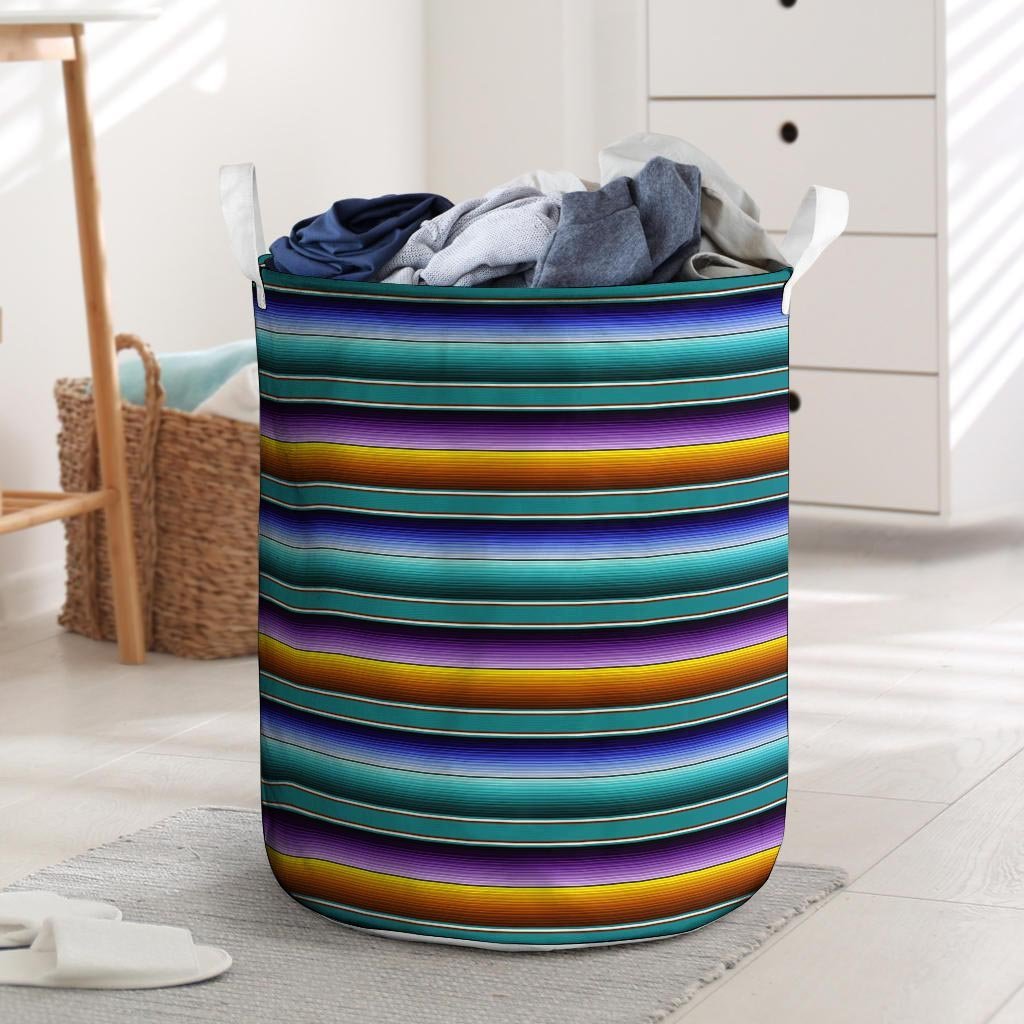 Blue Baja Serape Laundry Basket-grizzshop