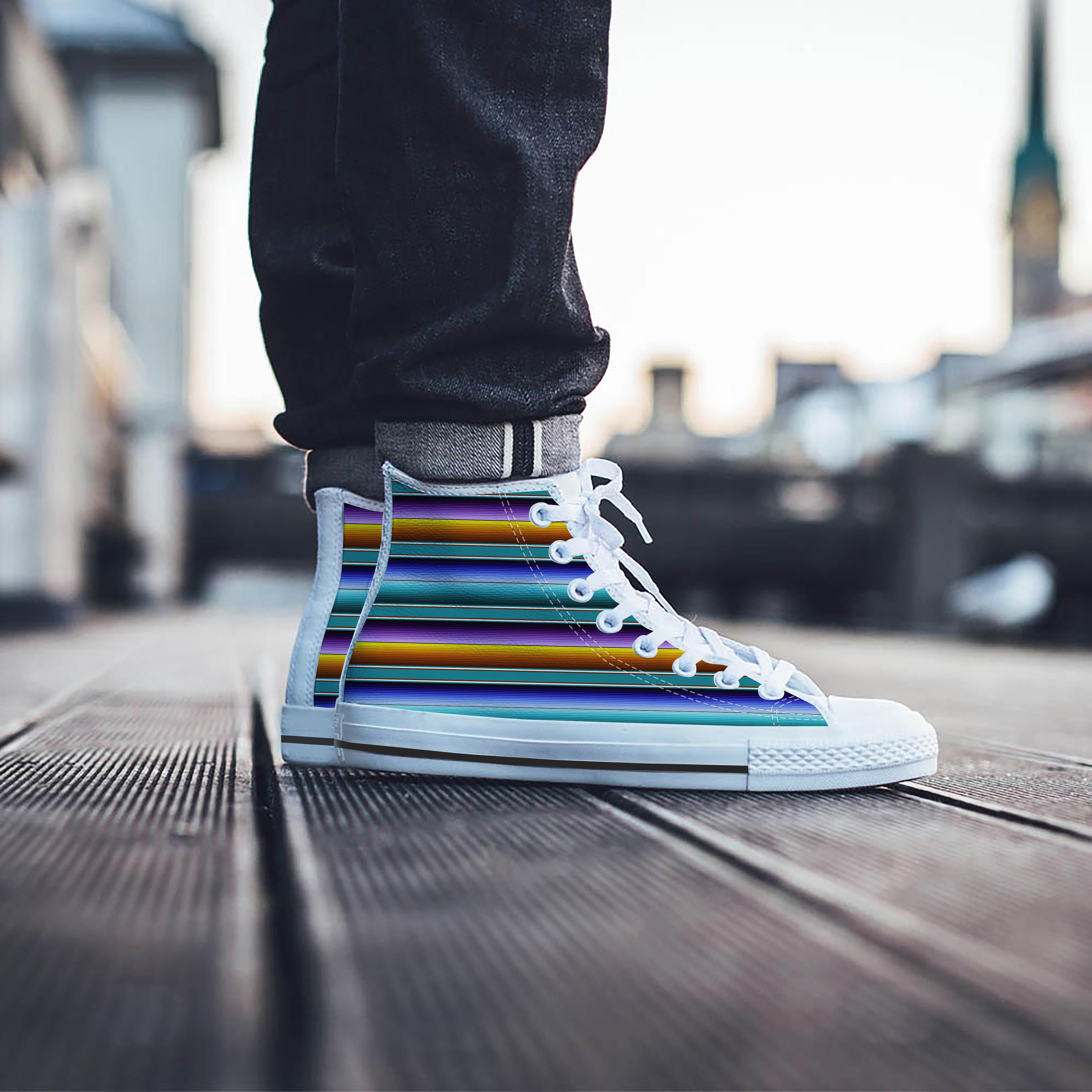 Blue Baja Serape Men's High Top Shoes-grizzshop