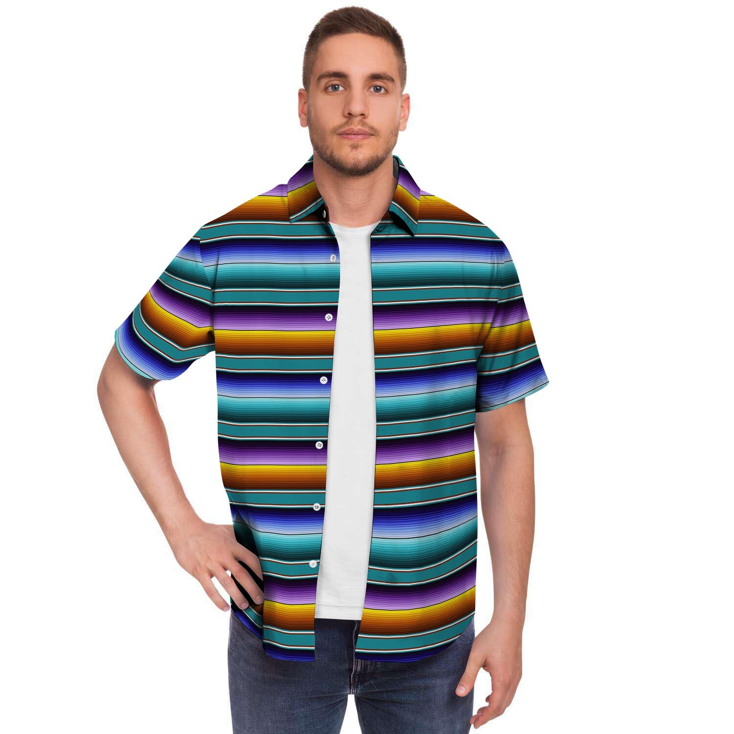 Blue Baja Serape Men's Short Sleeve Shirt-grizzshop