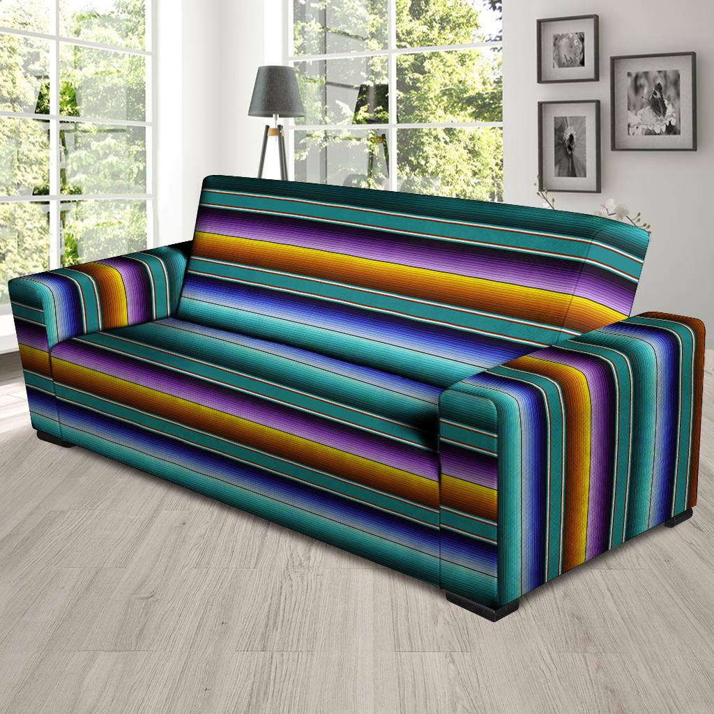 Blue Baja Serape Sofa Cover-grizzshop