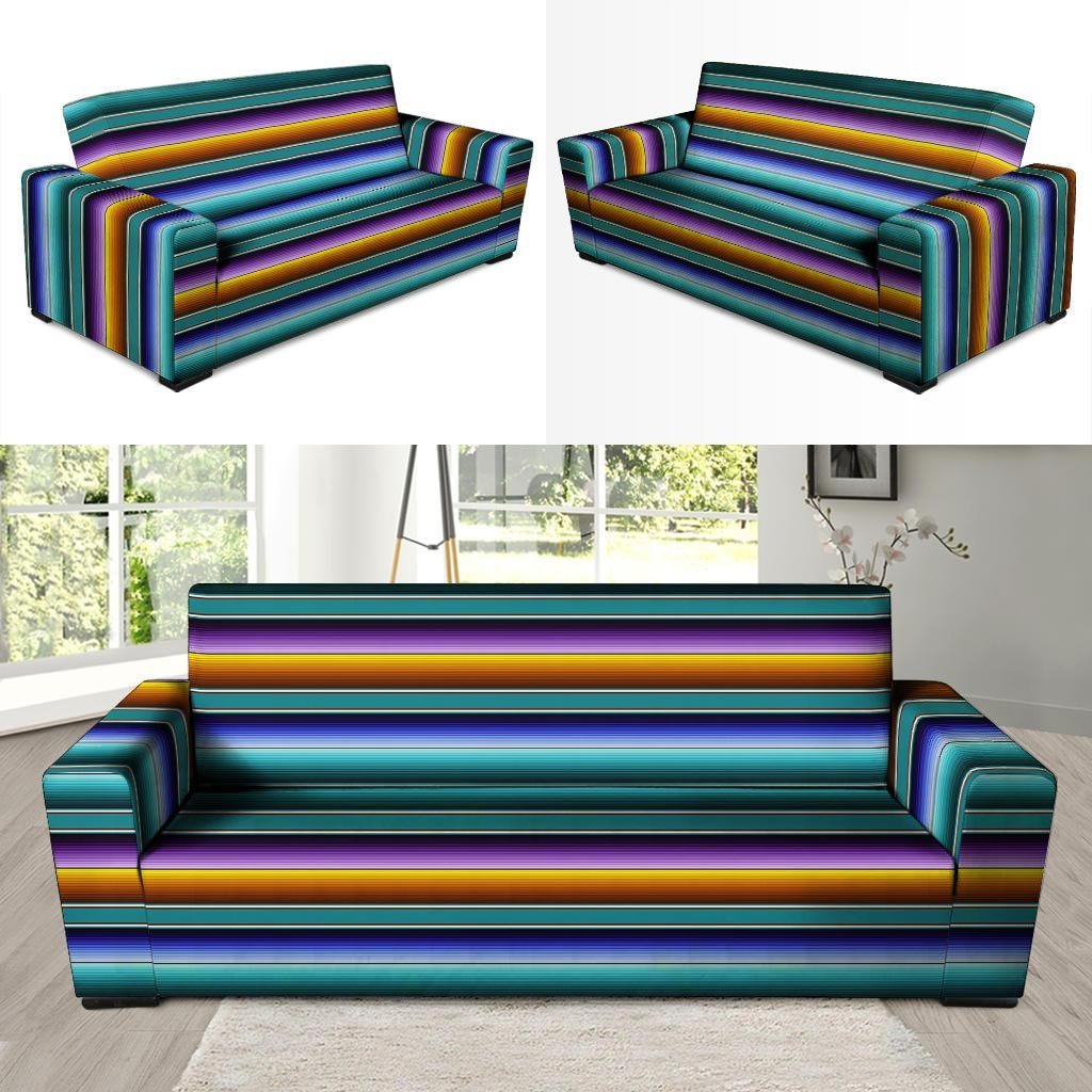 Blue Baja Serape Sofa Cover-grizzshop