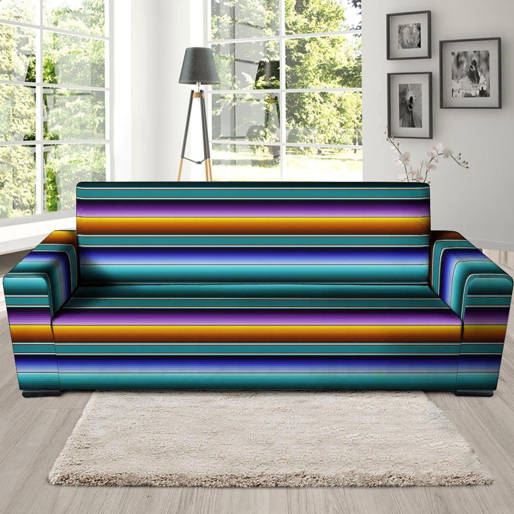 Blue Baja Serape Sofa Cover-grizzshop