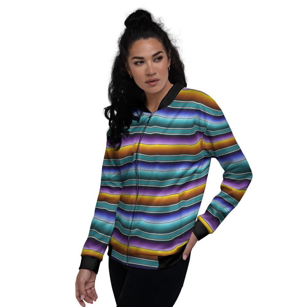 Blue Baja Serape Women's Bomber Jacket-grizzshop