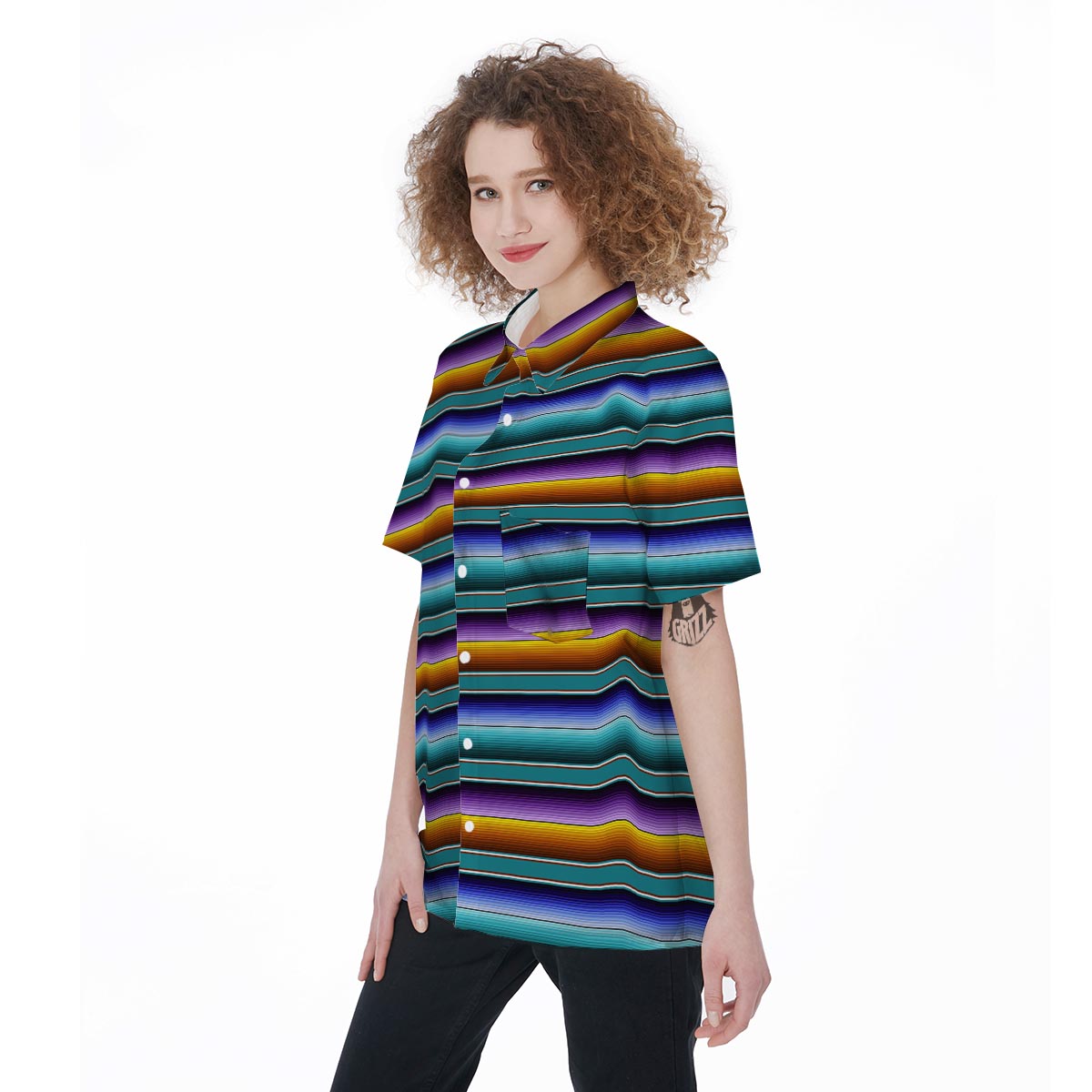 Blue Baja Serape Women's Short Sleeve Shirts-grizzshop