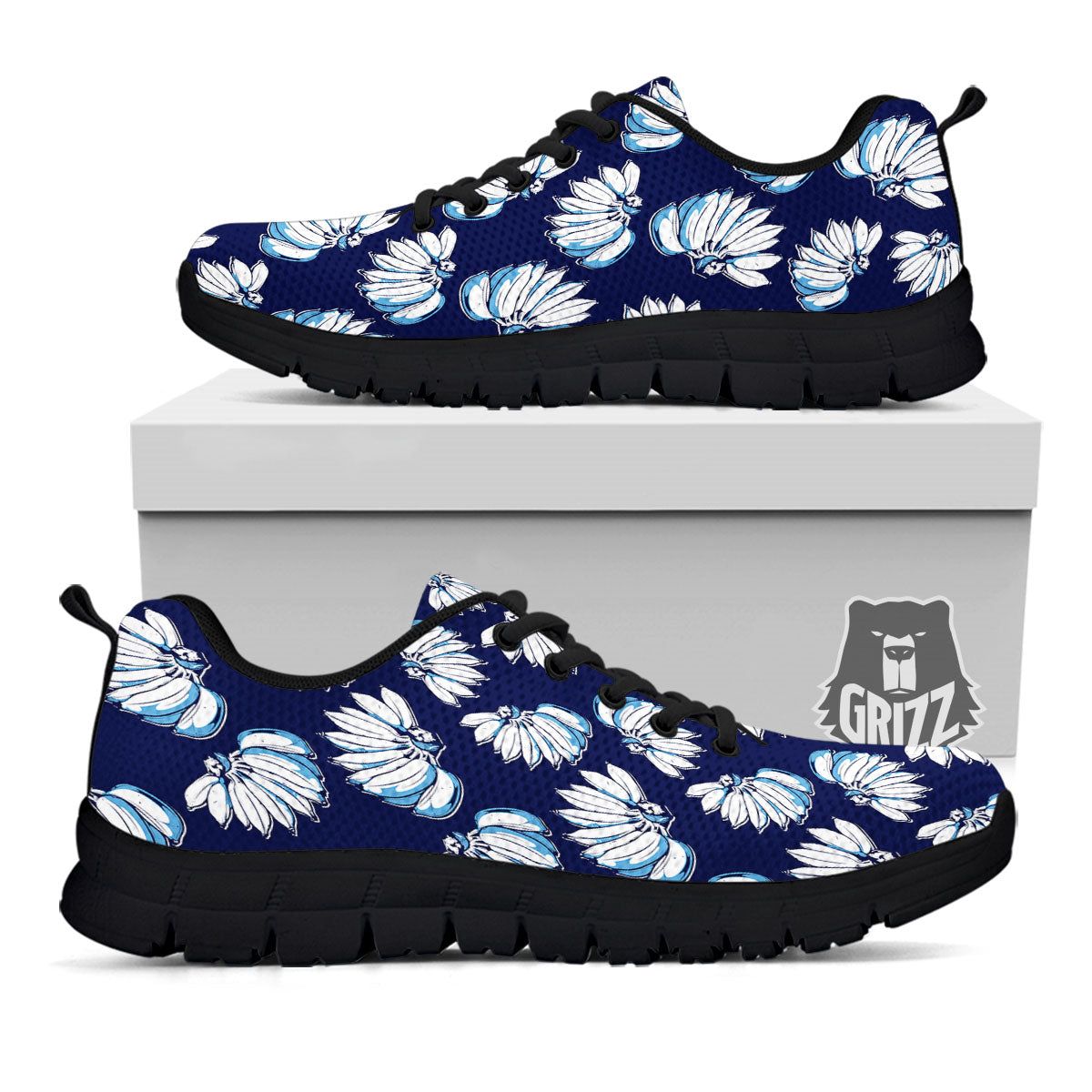 Blue Banana Retro Print Pattern Black Sneaker-grizzshop