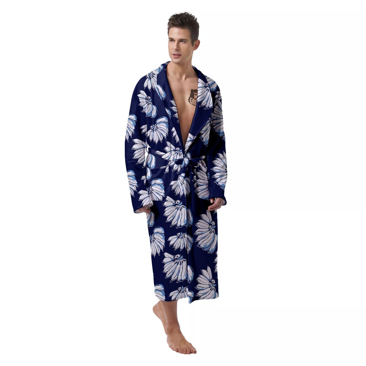 Blue Banana Retro Print Pattern Men's Robe-grizzshop