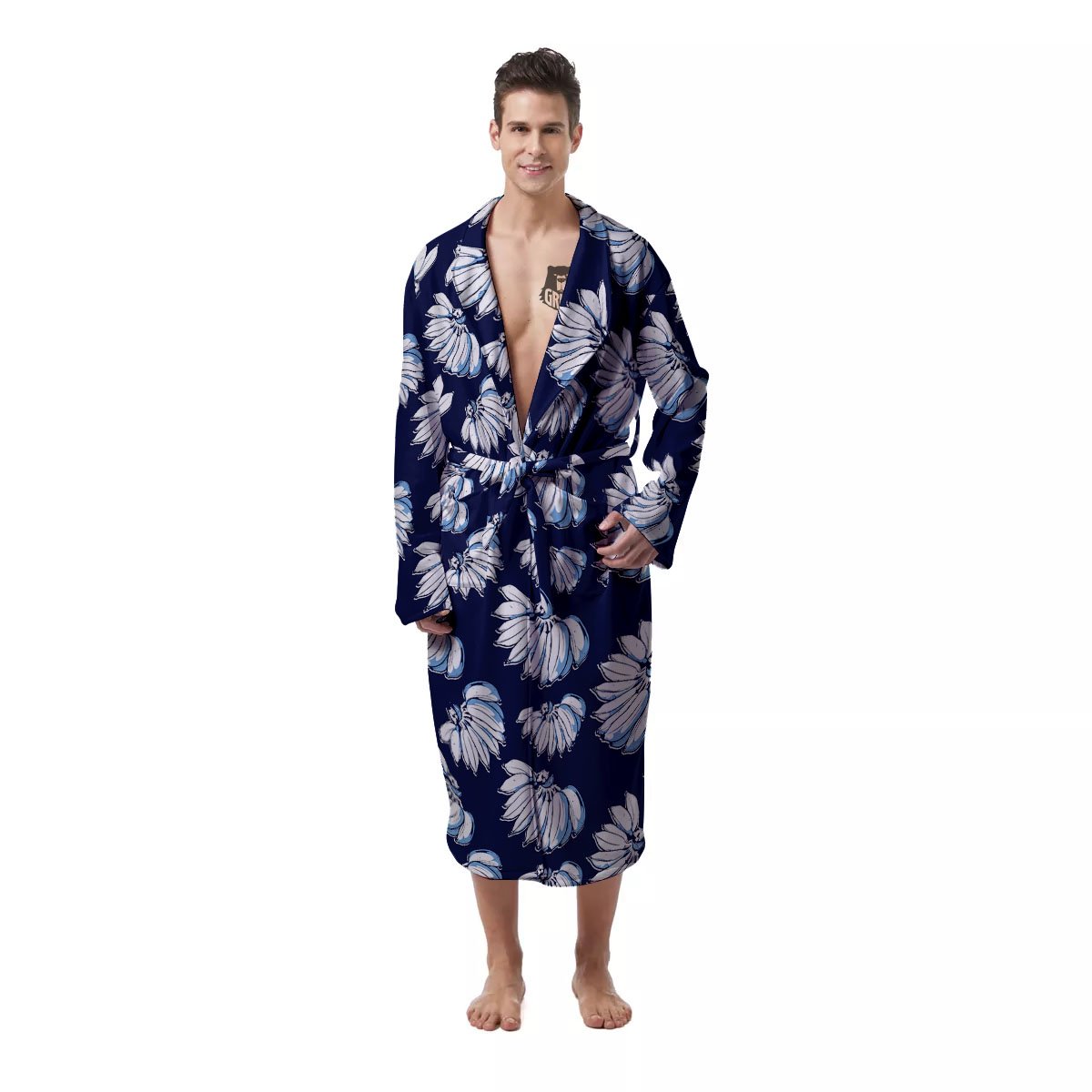 Blue Banana Retro Print Pattern Men's Robe-grizzshop