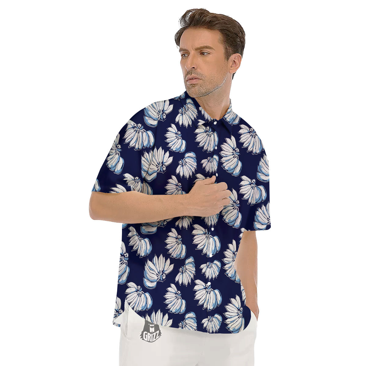 Blue Banana Retro Print Pattern Men's Short Sleeve Shirts-grizzshop