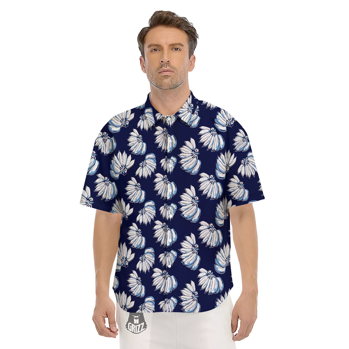 Blue Banana Retro Print Pattern Men's Short Sleeve Shirts-grizzshop