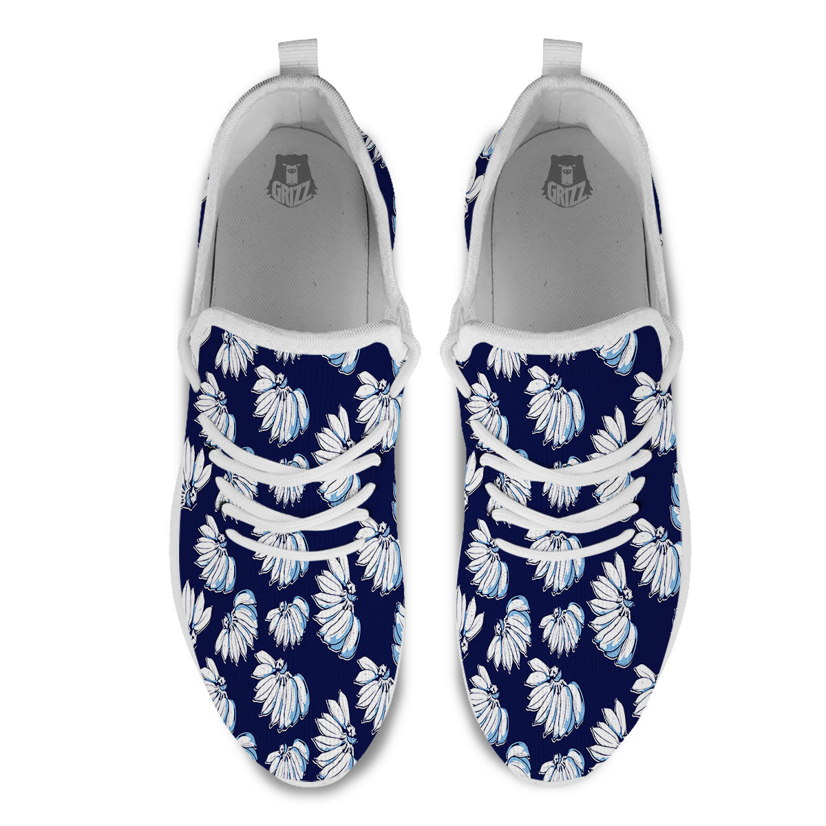 Blue Banana Retro Print Pattern White Athletic Shoes-grizzshop