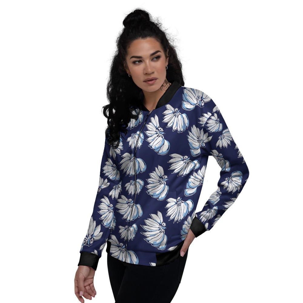 Blue Banana Retro Print Pattern Women's Bomber Jacket-grizzshop