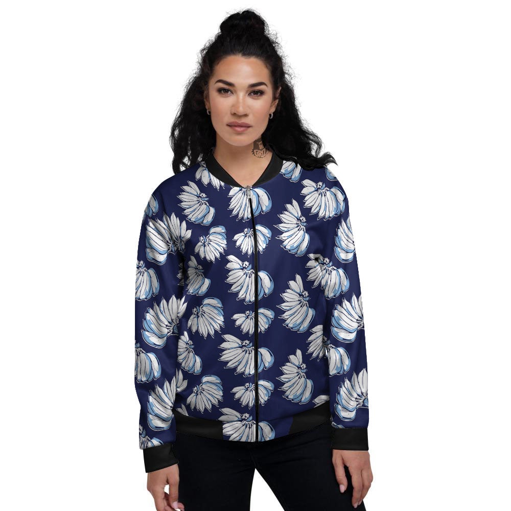 Blue Banana Retro Print Pattern Women's Bomber Jacket-grizzshop