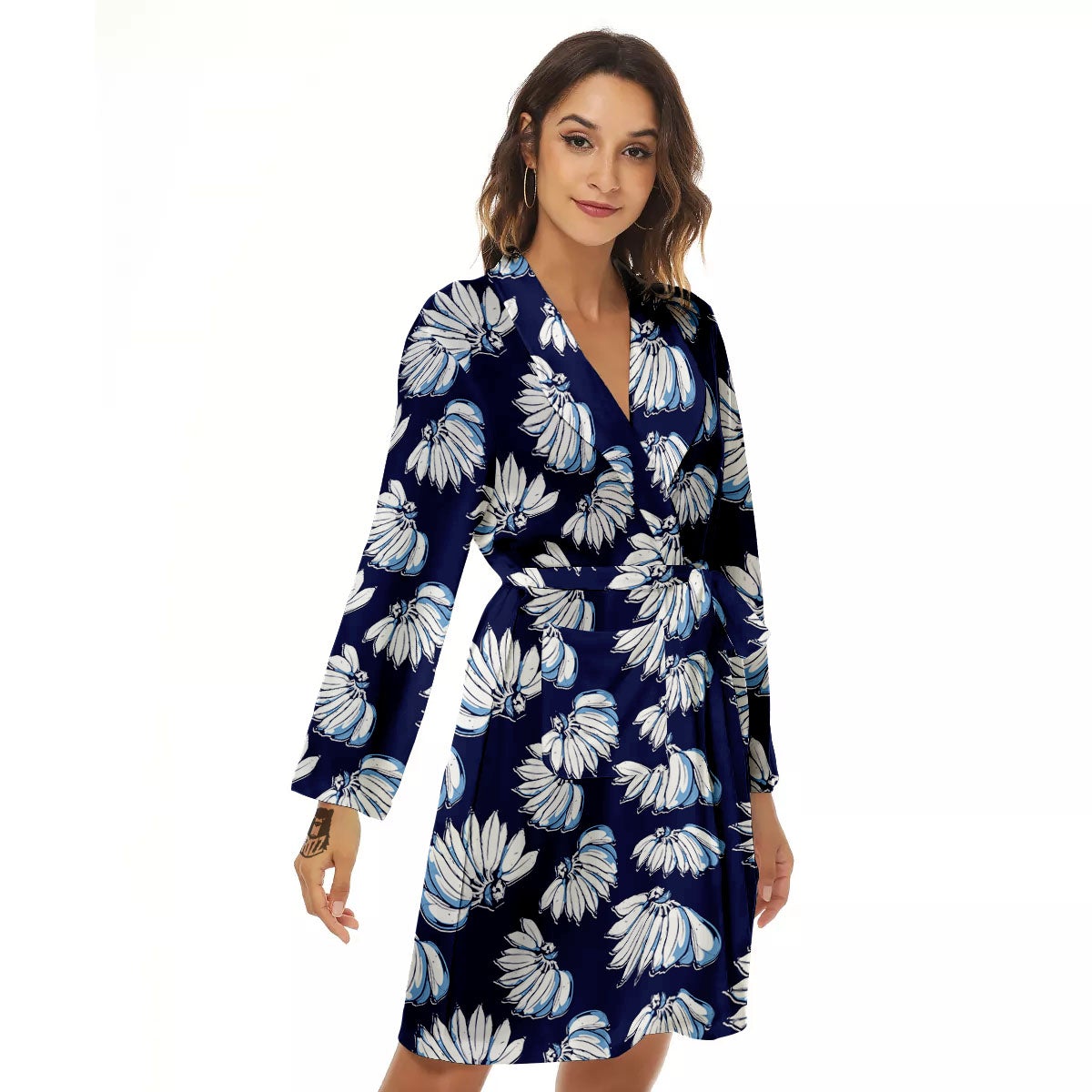 Blue Banana Retro Print Pattern Women's Robe-grizzshop