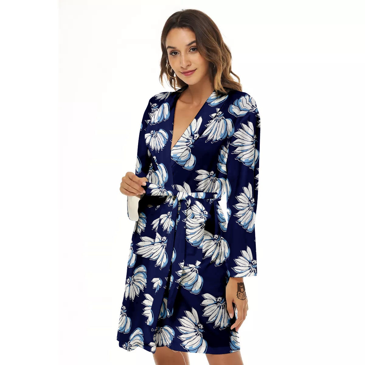 Blue Banana Retro Print Pattern Women's Robe-grizzshop
