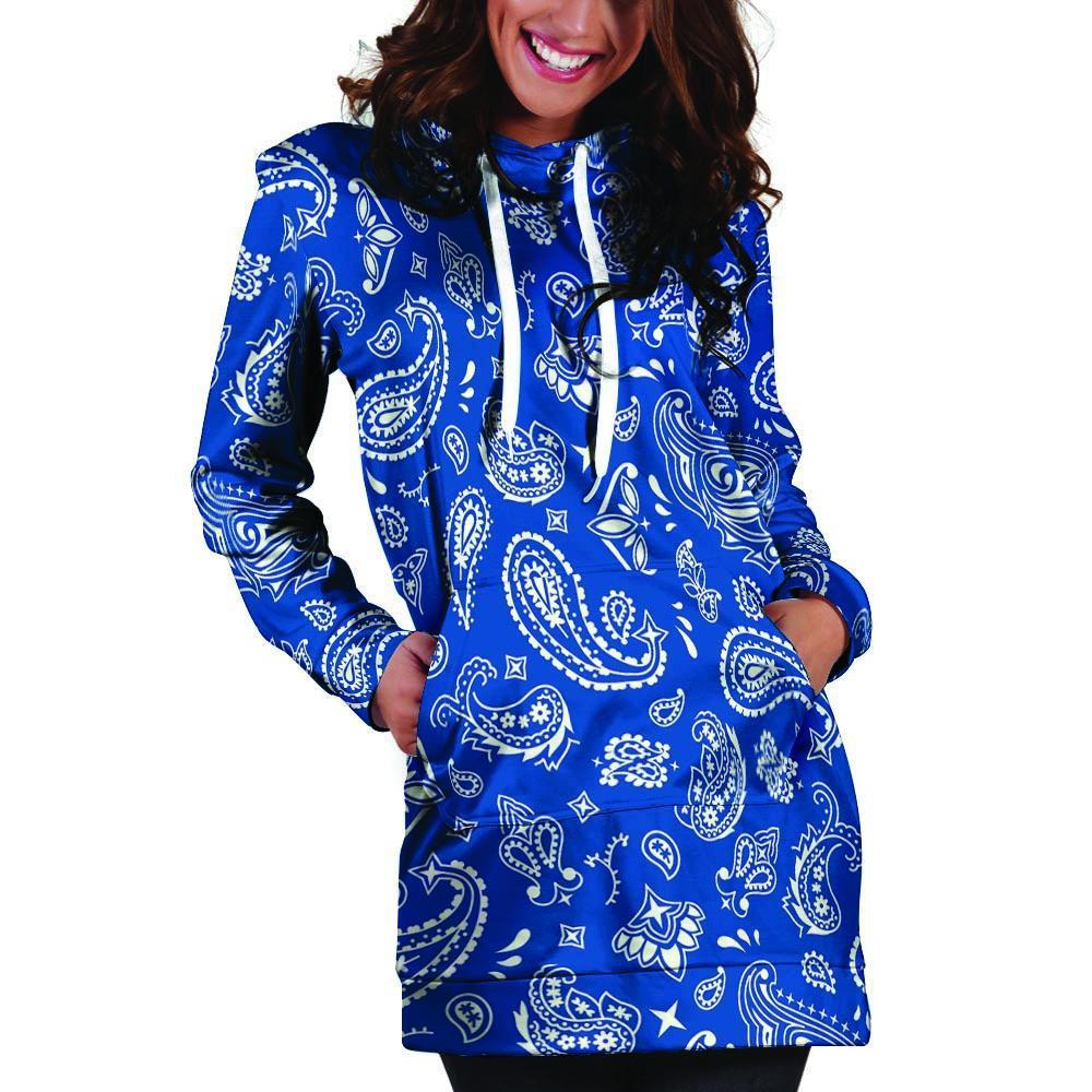 Blue Bandana Hoodie Dress-grizzshop