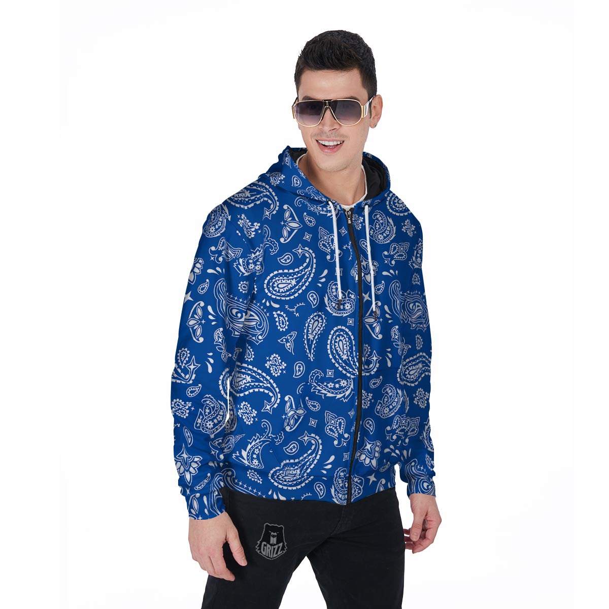 Blue Bandana Men's Zip Up Hoodie-grizzshop