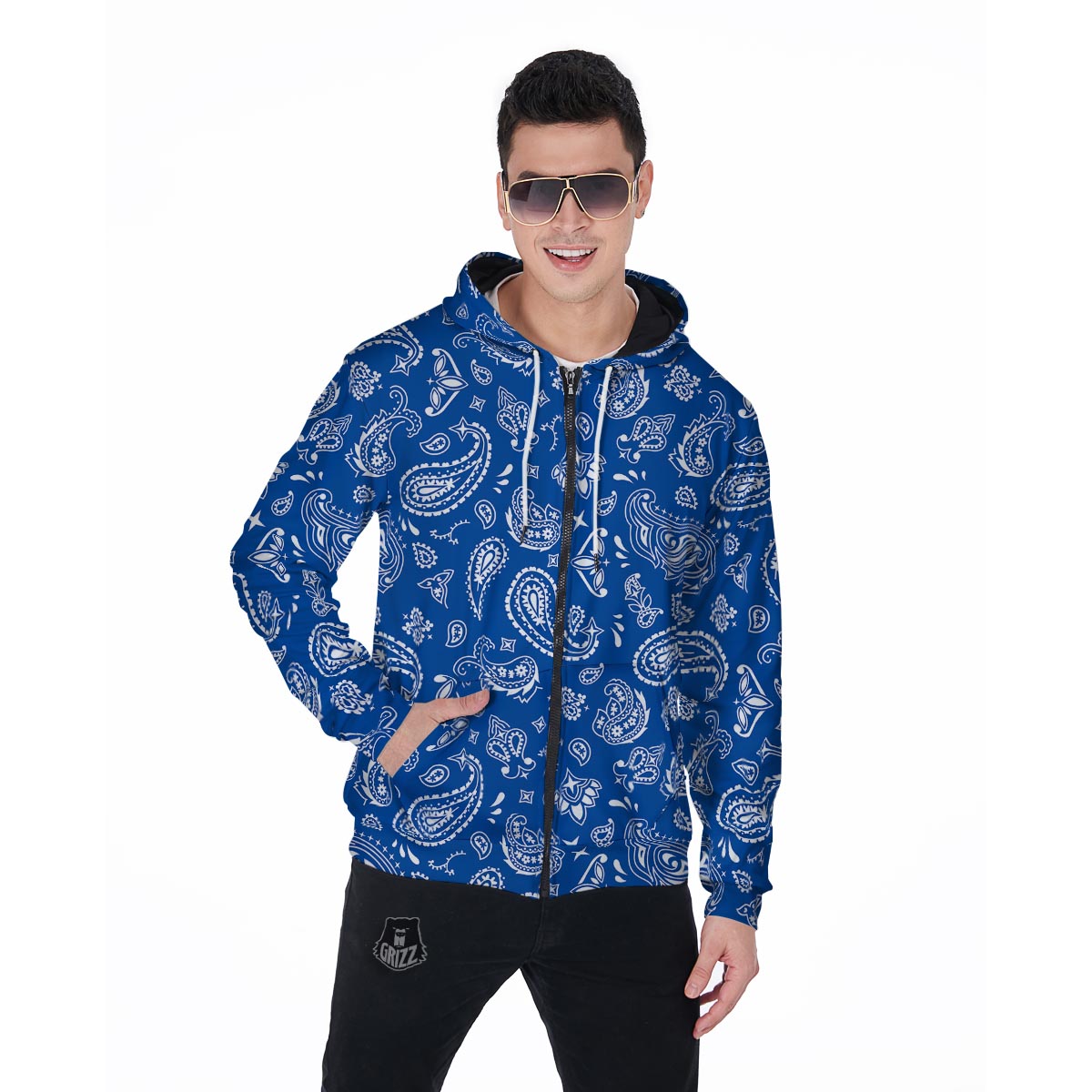 Blue Bandana Men's Zip Up Hoodie-grizzshop