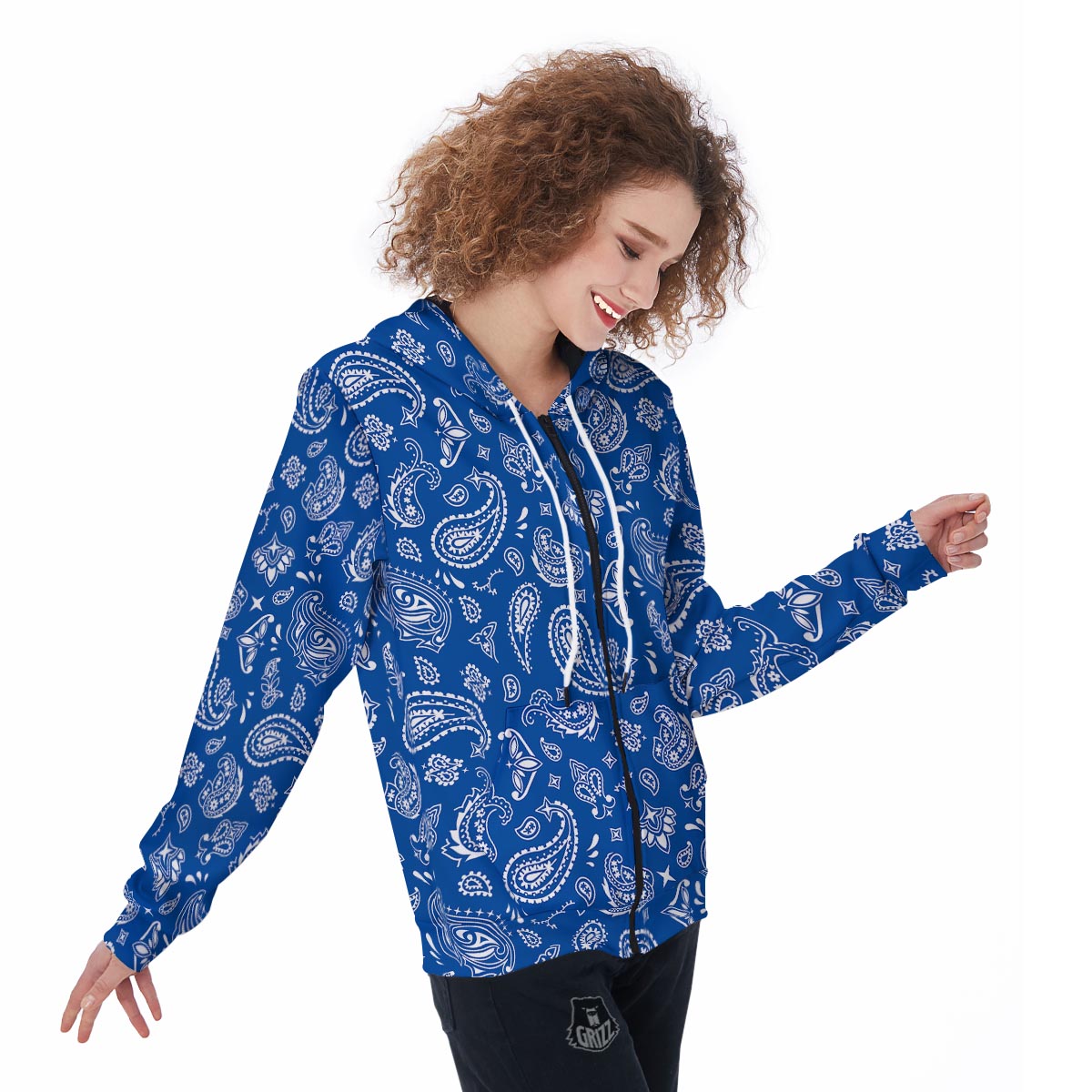 Blue Bandana Women's Zip Up Hoodie-grizzshop