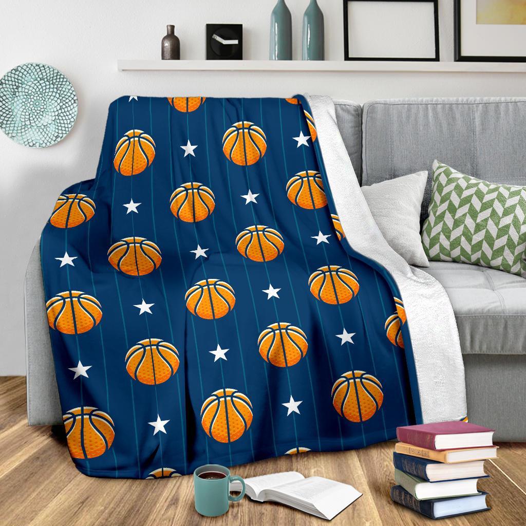 Blue Basketball Pattern Print Blanket-grizzshop