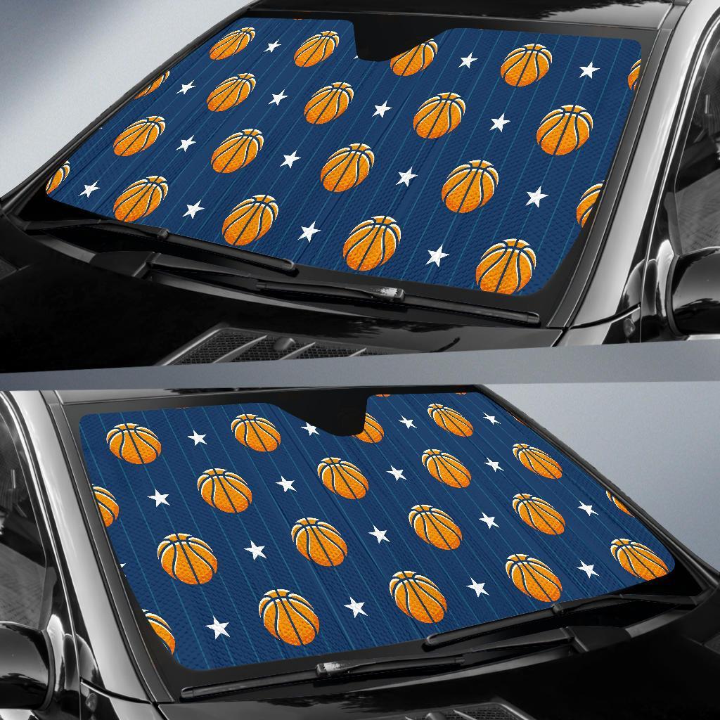 Blue Basketball Pattern Print Car Sun Shade-grizzshop