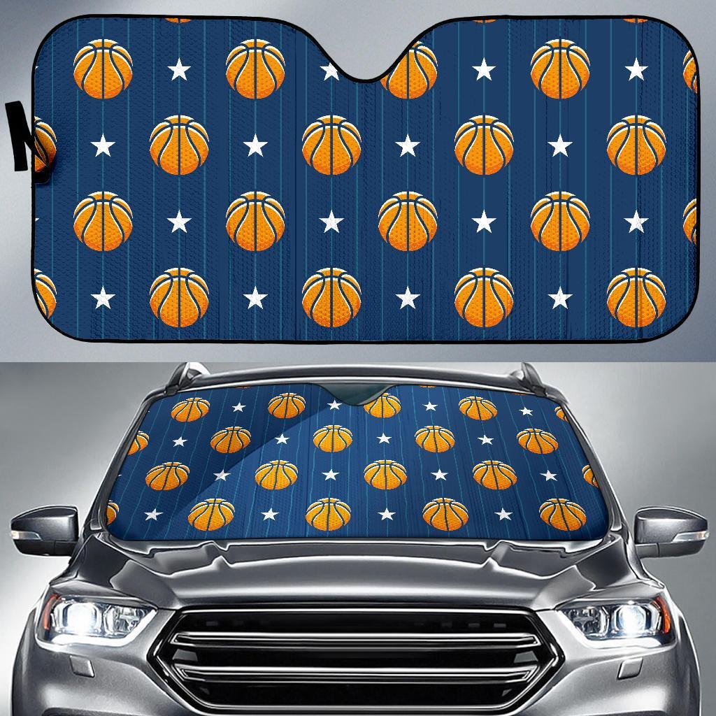 Blue Basketball Pattern Print Car Sun Shade-grizzshop