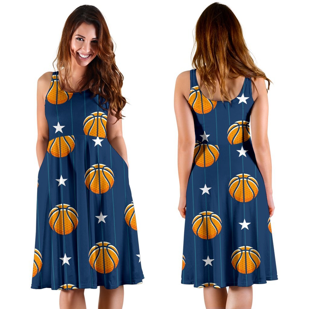 Blue Basketball Pattern Print Dress-grizzshop