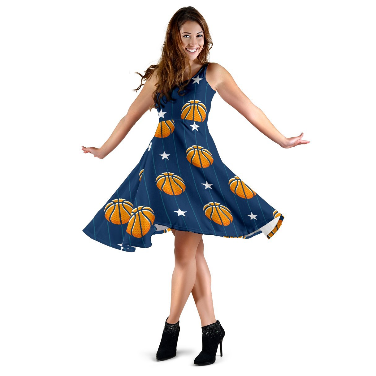 Blue Basketball Pattern Print Dress-grizzshop