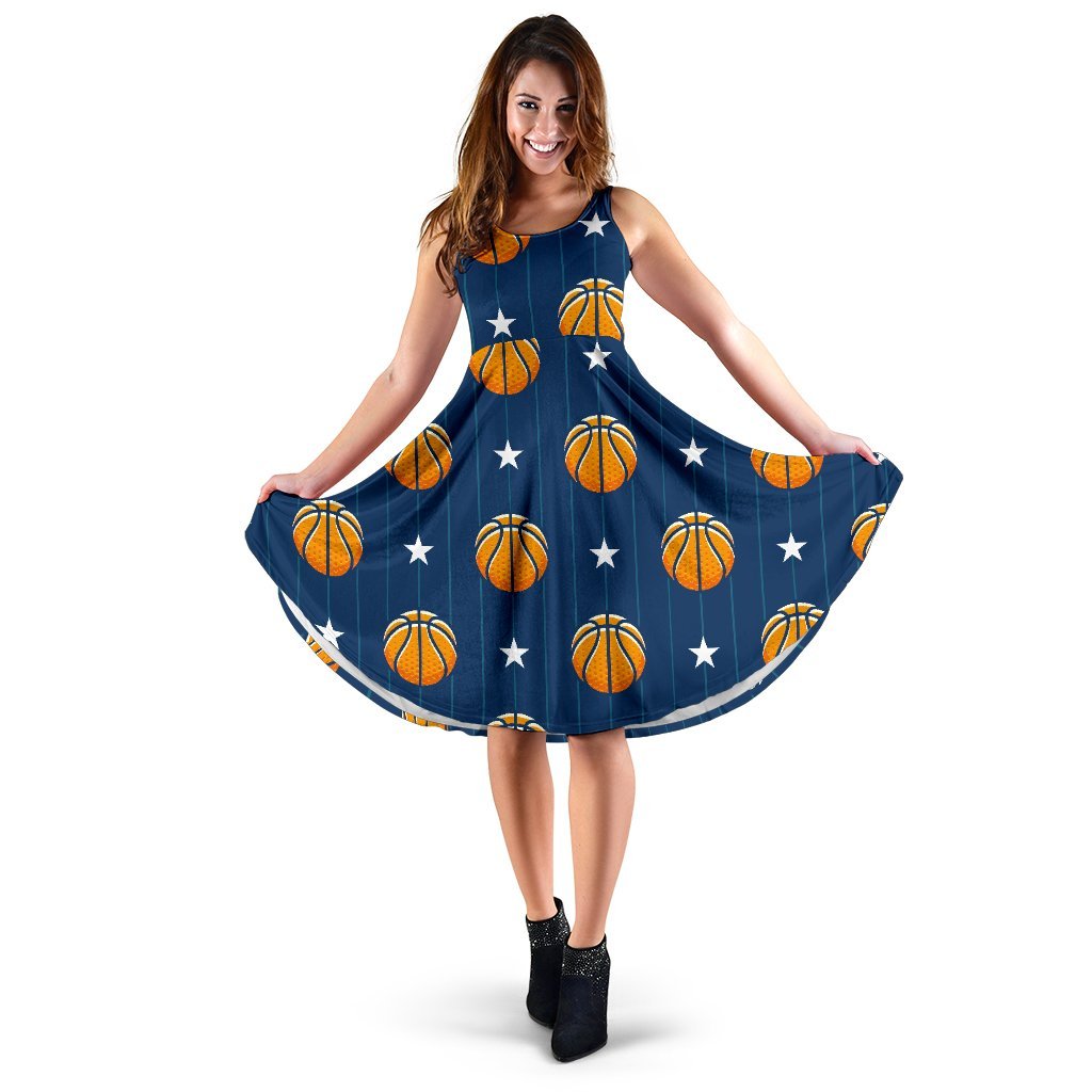 Blue Basketball Pattern Print Dress-grizzshop