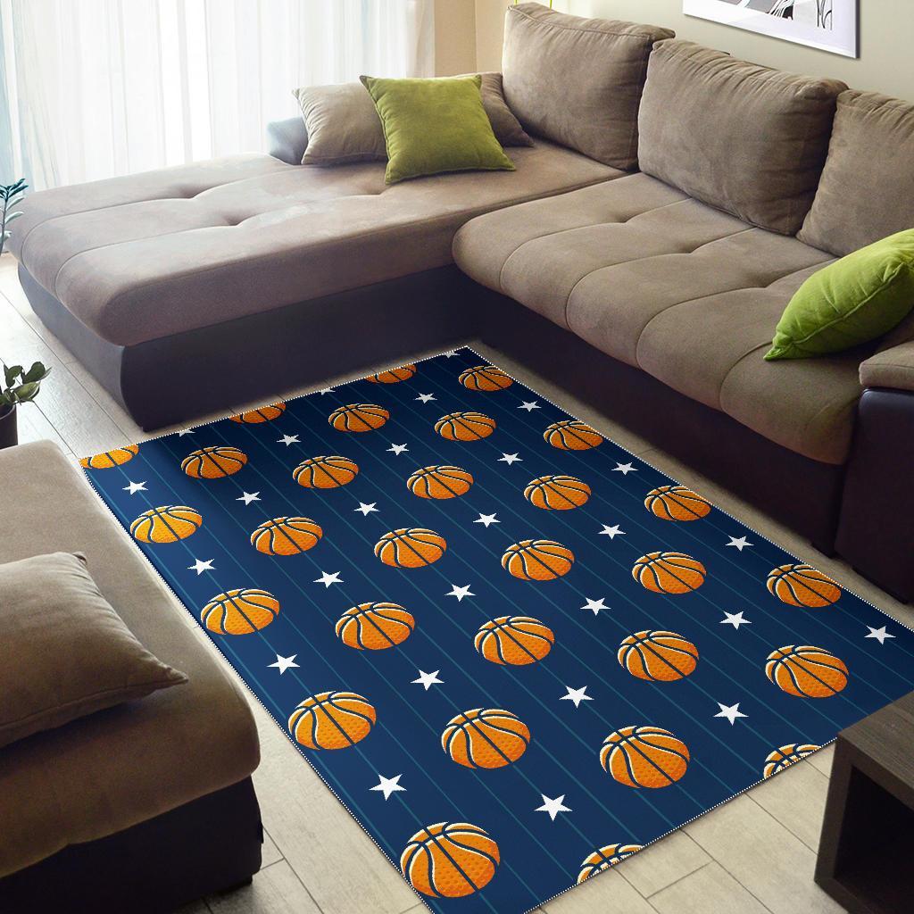 Blue Basketball Pattern Print Floor Mat-grizzshop