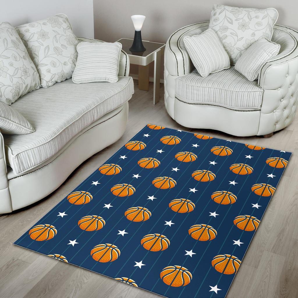 Blue Basketball Pattern Print Floor Mat-grizzshop