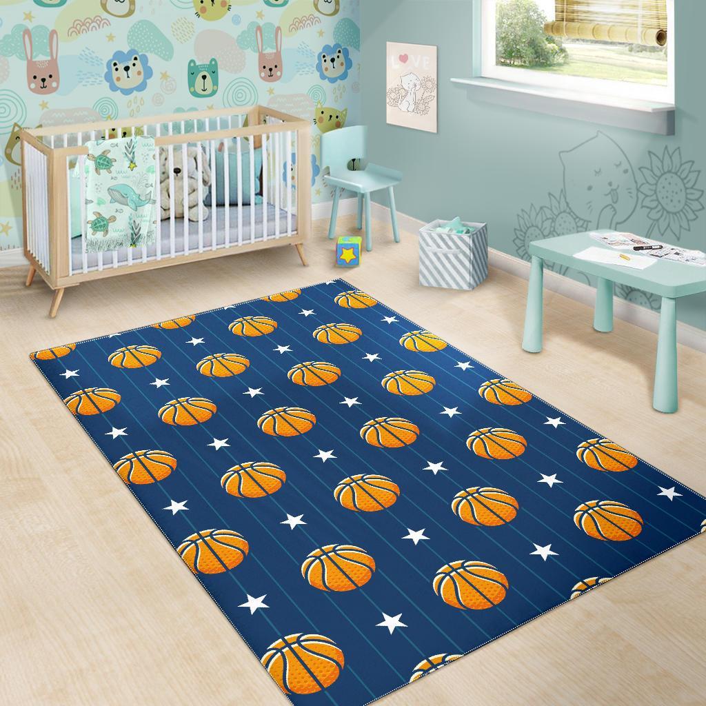 Blue Basketball Pattern Print Floor Mat-grizzshop