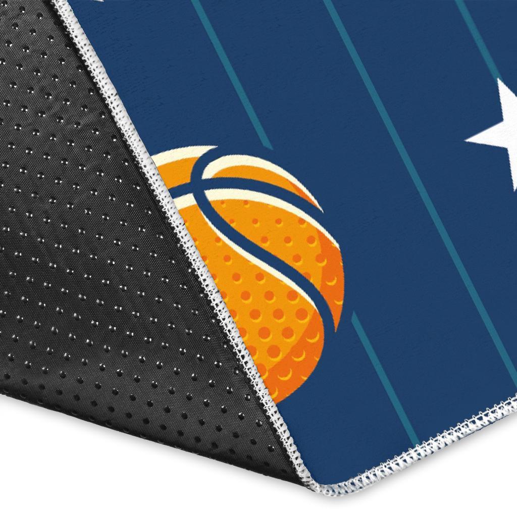 Blue Basketball Pattern Print Floor Mat-grizzshop