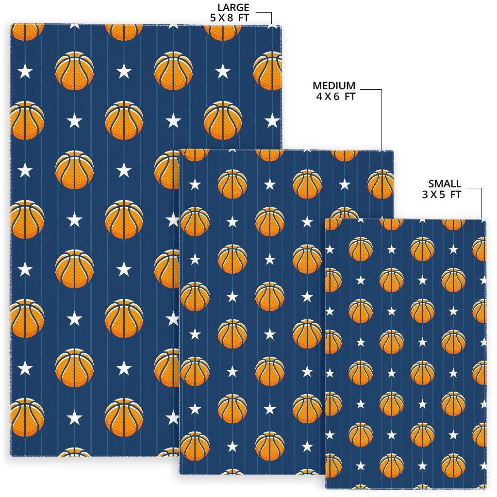 Blue Basketball Pattern Print Floor Mat-grizzshop